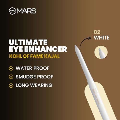 MARS Kohl of Fame Up to 12 Hours Stay Kajal | Smudgeproof & Waterproof | Long Lasting (0.35g) (White) - Image 3