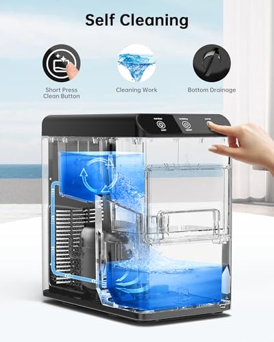 Nugget Countertop Ice Maker, 37lbs/24H Tooth Friendly Soft Chewable Pebble Portable Ice Machine, One-Click Self-Cleaning Sonic Ice LED Light Basket Scoop for Home Kitchen Office, Stainless Steel Black