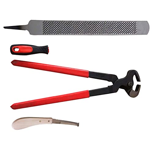 Foto von DSFSAEG Pferd Hufschmied Huftrimm Werkzeug Kit, 3Pcs Hufeisenzangen trimmen Hardware Feilenhefter Hufeisenwerkzeug Pferdepflegezubehör Rennsportzubehör