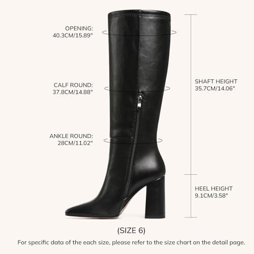 mikarka Women's Square Toe Knee High Boots: Chunky High Heel Tall Boots for Women - Half Zipper Vegan Leather Fashion Long Fall Heeled Boots2