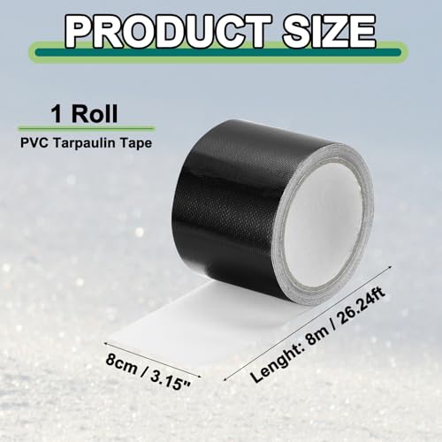Image of PATIKIL Awning Repair Tape 3-1 /8 inch x 26ft Waterproof Canvas Tape High Adhesive Tear Repair Patch Kit for PVC Tarpaulin Tent Awning Fabric RV Sail Boat Cover, Black