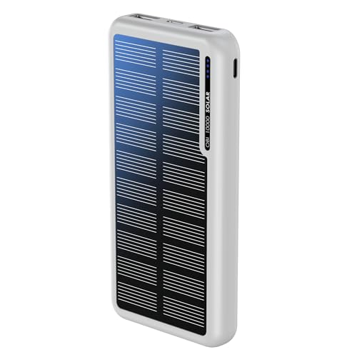 Boompods Obi Solar 10000mAh Solar Powerbank - Schnellladendes Ladegerät mit USB-C & 2X USB-Anschlüssen, Outdoor Power Bank mit Solarpanel, Robuste Ladestation für Handy, Tablets und Reisen, Weiß