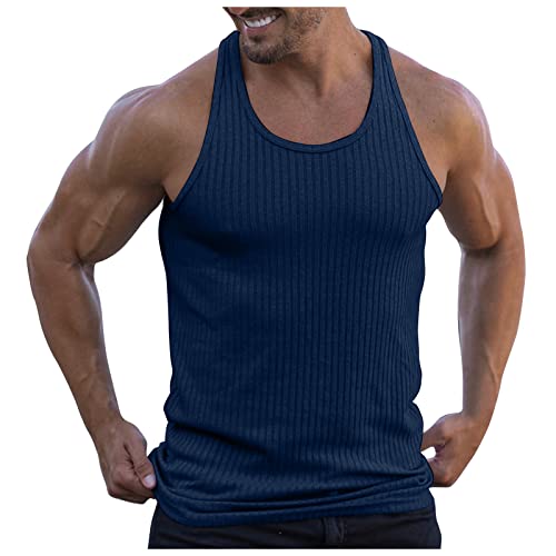 Ymosrh Men's Tank Tops Spring/Summer Knit Vertical Stripe Bodybuilding Fitness Vest I-Line Sleeveless Shirts for, S-3XL