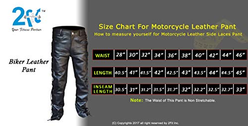 2Fit Men's Thick Cowhide Leather Side Laces Jeans Model Pant Waist Size 30" to 42" (36" Waist) Black2