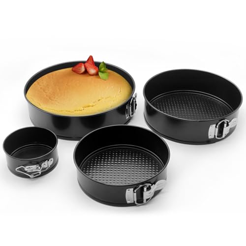 SHIKORI Cake Pan Set for Baking, Non-Stick Springform Pans Set of 4 (4, 7, 9 10 inch), Round Cheesecake Pan, Leak-Proof Cake Pans with Removable Bottom-Black 4 Pcs by SHIKORI - Used condition - US$17.41