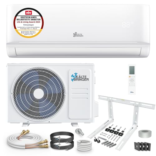 Kältebringer Split Klimaanlage Quick Connect - 12000 BTU (3,5 kW) - Inverter Klimagerät mit Heizfunktion, WiFi und App - bis 55qm - sehr leise - Set: 5m Kupferleitung, Kältemittel R32, Montagematerial