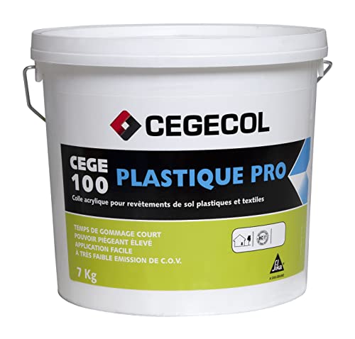 CEGECOL SIKA CEGE 100 PLASTIQUE PRO, Colle acrylique pour revêtements de sols plastiques et textiles, Couvre 80% des besoins, 7kg Ivoire Cover