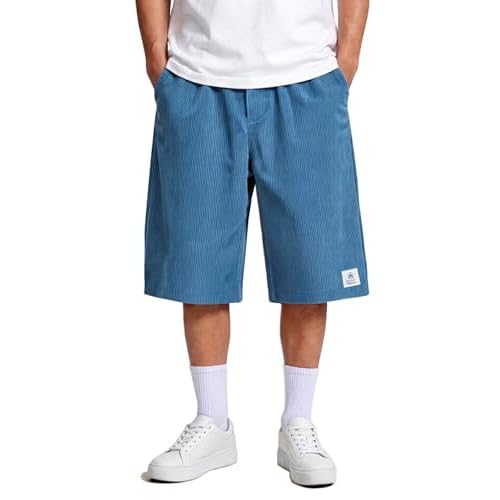 Heyfanee Mens Sweat Shorts Baggy Vintage Long Shorts for Men Y2k Outfits Below Knee 32 Blue