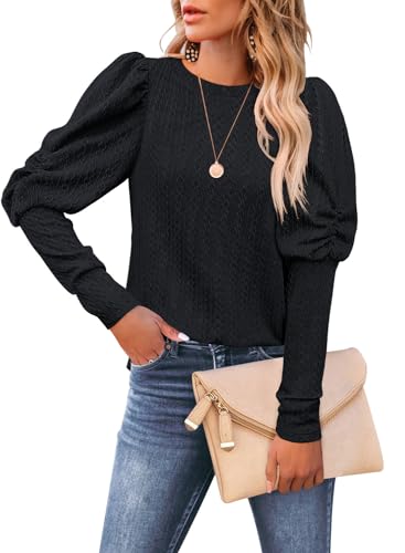 DOROSE Womens Puff Long Sleeve Crewneck Cable Knit...