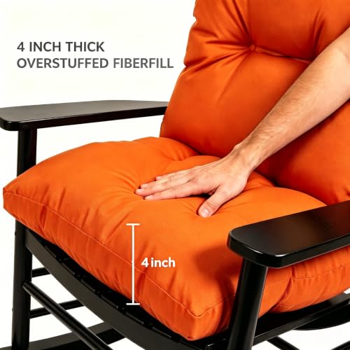 Image of QILLOWAY Tufted Outdoor Chair Cushion Set of 4, Waterproof 43x20x4 Inch Non Slip Replacement Pad for Wicker Lounge Patio Furniture, Orange