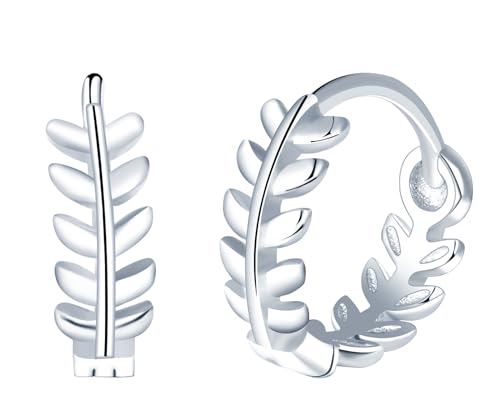 Yumilok Damen Ohrringe Ohrstecker Oliven zweig Blätter creolen klein 925 Sterling Silber Huggie Piercings Für Frauen