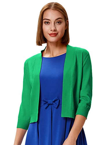 GRACE KARIN Womens 3/4 Sleeve Green Cropped Cardigan Sweaters Lightweight Open Front Bolero Shrugs Sweater for Dress XXL — view 2