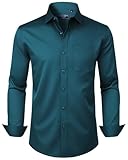 Alimens & Gentle Camisas de Vestir para Hombre, de Manga Larga, sin Arrugas, de algodón elástico, con Botones, Azul eléctrico, Large
