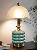 DOFANIE Vintage Lamp for Bedroom,Unique Lamps Cracked Ceramic lamp,UL Rotary Switch Control Glass lamp Shade,Small Table lamp for Living Room Decor Kitchen Lighting (Blue +Glass)