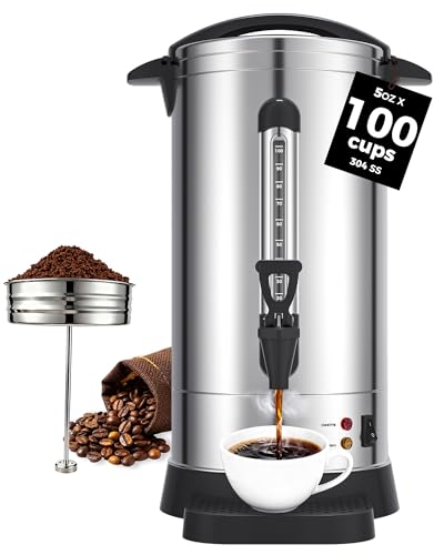 OSTBA 1500W Commercial Coffee Urn 100 Cup / 15L Large Percolator Coffee Pot, 304 Stainless Steel Double-Wall Hot Water Dispenser Electric Coffee Maker Fast Brewing for Catering, Parties & Events