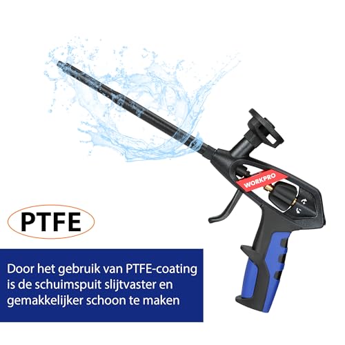 WORKPRO Pistolet piankowy z powłoką PTFE, pianka poliuretanowa, precyzyjny pistolet do uszczelniania i wypełniania i izolowania, w zestawie elastyczne przedłużki i dysze natryskowe, do
