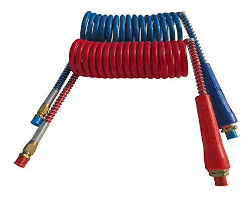 Road King Truck Parts Coiled Air Set Line Assembly Red & Blue Truck Trailer Set with Dura-Grips, 15 Length; 2 X 12 Leads