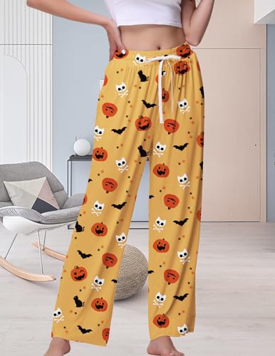 Image of Veseacky Women's Wide Leg Lounge Pants Yoga Pajamas Comfy Stretch Drawstring Pajamas Puls Size Dance Bottoms S-4XL