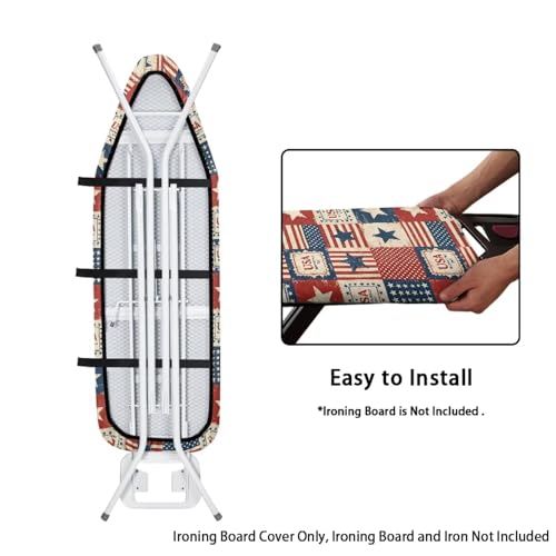 Image of Ironing Board Cover, Standard Size 15x54, American Flag Plaid Pattern, Elastic Edge, Resist Scorching, Adjustable Fastener, Fashion Iron Board Covers