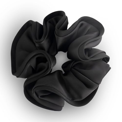 SXQLYH Elastico per capelli, scrunchie in raso da donna, tridimensionale, morbido ed elastico, grande, fermacoda per capelli lunghi e folti, colore nero