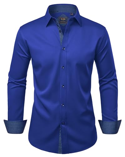 Alimens & Gentle Men's Dress Shirts Long Sleeve Wrinkle-Free Business Casual Button Down Shirt, Royal Blue, Large