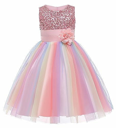 Flower Girls Sequins Rainbow Dress Birthday Party Pageant Ball Gown Prom