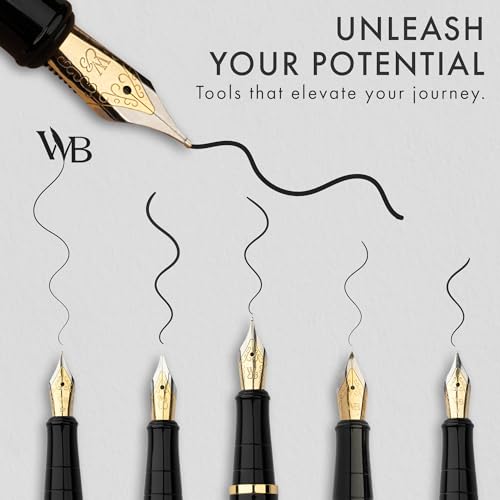 Image of Wordsworth & Black Fountain Pen Gift Set, Includes Ink Bottle, 6 Ink Cartridges, Ink Refill Converter, 4 Replacement Nibs, Premium Package, Journaling, Calligraphy, Smooth Writing Pens [Black Gold]
