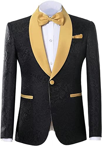 Jacquard Groom Tuxedos Groomsmen One Button Gold Shawl Lapel Formal Best Man Blazer Pant Men Wedding Suits3