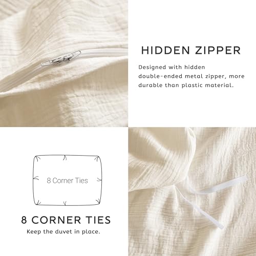 SE SOFTEXLY Muslin Duvet Cover California King Size, 100% Washed Cotton Duvet Cover Set, Ultra Soft Comforter Cover Linen Like, 3 Pieces Gauze Duvet Cover with 2 Pillowcases, 98"x104", Off-White