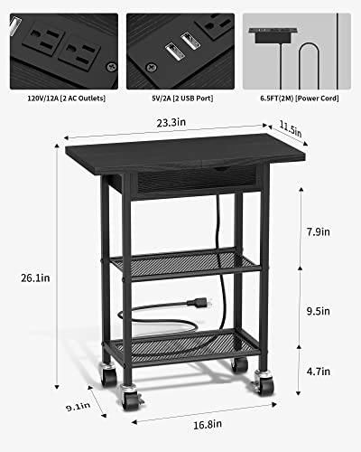 Egepon End Table With Charging Station, Side Table Narrow Flip Top With Usb Ports & Power Outlets For Small Spaces, Sofa Table Nightstand With Storage Shelves Rolling Wheels For Living Room Bedroom #TOP2