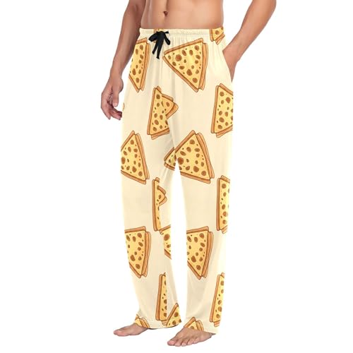 Men's Pajama Bottom Pizza Slice Pattern Cotton Pajama Pants Drawstring Sleepwear Long Pants Pockets4