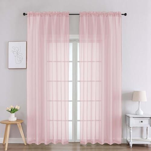 Image of Chyhomenyc Blush Pink Sheer Curtains 90 Inches Long 2 Panels, Light Filtering Blush Pink Curtains for Living Room, Soft Gentle Voile Rod Pocket Bedroom Window Drapes, 59Wx90L Inch, 2PCS
