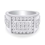 SAVEARTH DIAMONDS Anillo de alianza de boda para hombres con moissanita creado en laboratorio de corte redondo en plata de ley 925 chapada en oro de 14 quilates (color GH, 1.00 quilates), Metal,