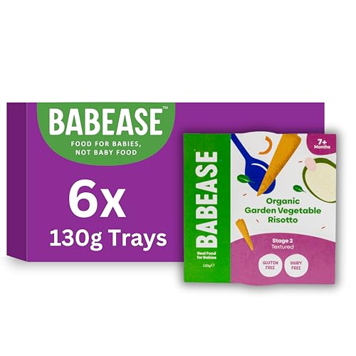 Babease Premium Organic Stage 2 Garden Vegetable Risotto, Weaning 7 Months+, Natural Baby Food Pots, Dairy & Gluten Free, Pack of 6 x 130g