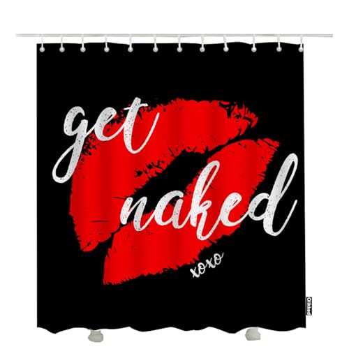 Olikked Get Naked Shower Curtain Set Red Women Lips Black