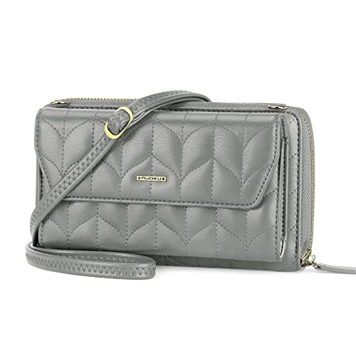 Image of nuoku RFID Blocking Wristlet Wallet for Women, Zip-Around Crossbody Clutch with 2 Removable Straps
