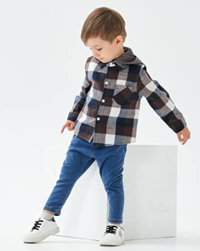 Toddler Boy Girls Clothes Plaid Long Sleeve Shirt Boys Collared Hooded Flannel Shirt Top Fall Jacket Outfits Yellow 2T 3T Button Down Shirt #TOP1