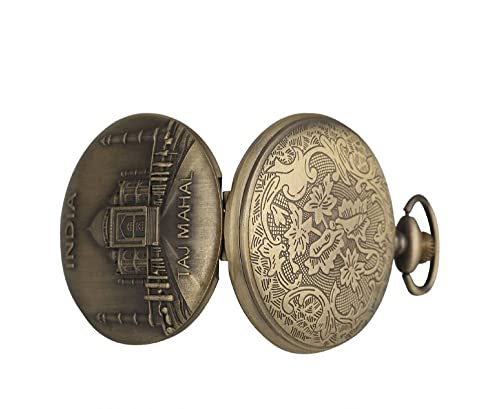 Image of AUGEN Pocket Watch Metal Keychain Taj Mahal Retro Vintage for Gifting With Key Ring Anti-Rust (Pack Of 1)