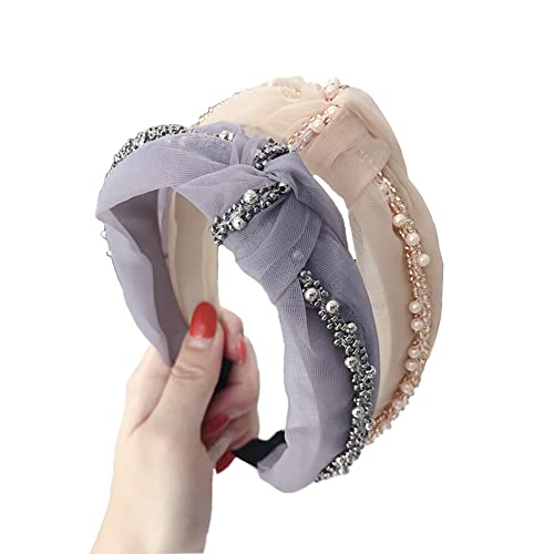 Wiwpar Beaded Knotted Headbands For Women Fashion Cute Bead Knot Headband Head Bands Boho Hair Accessories (Khaki) #TOP13