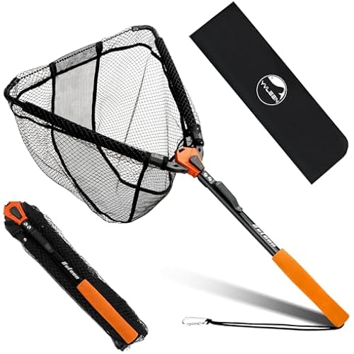 YVLEEN Floating Fishing Net Fish Landing Net - Upgraded Design Foldable & Lightweight Freshwater Fishing Landing Net, Ultra-Thin Rubber Fish Net Easy Catch and Release, Fishing Gifts for Men