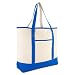 DALIX 22" Extra Large Shopping Tote Bag w Outer Pocket in Royal and Natural