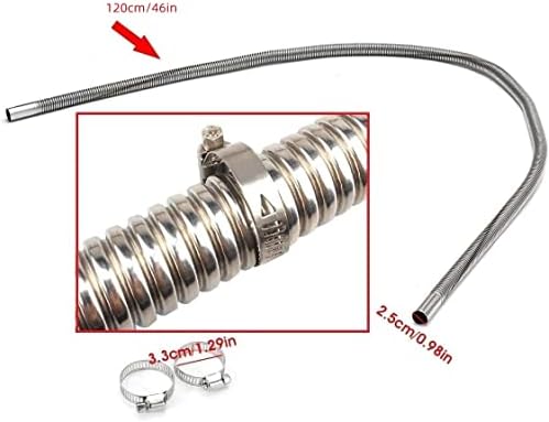Voarge 120cm Stainless Steel Diesel Heater Exhaust Pipe with 2 Hose Clips for Car Parking Heater, Car Exhaust, Fuel Tank Vent Gas, Crude Oil Heater