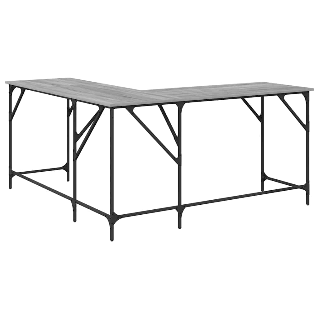 Schreibtisch Grau Sonoma 149x149x75 cm Holzwerkstoff L-Form mit Metallrahmen für Homeoffice Arbeitszimmer PC Laptop Ecke Stauraum Ablage ergonomisch zum Lernen und Zocken