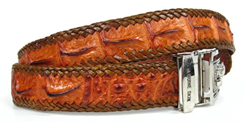 Genuine Real Backbone Crocodile Skin Leather Men's Knit Edges Brown Belt 48"3