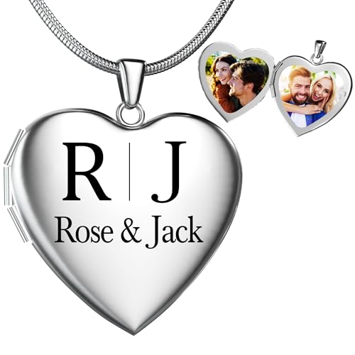 Fanery Sue Custom Silver Locket Necklace for Couple with Photo-Initial