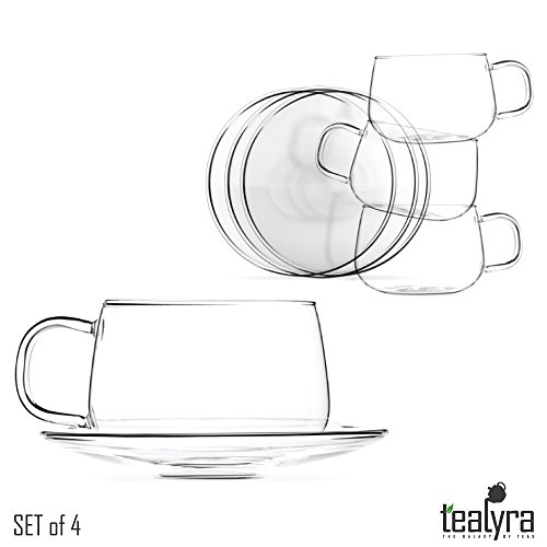 Tealyra - La Lune - Glasses - 10.1-Ounce - Set Of 4 - Clear And Lightweight Glass Tea And Coffee Cup With Saucer - 300Ml #TOP1