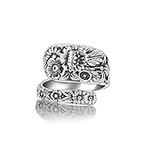Cawsug Elegance Daisy Spoon Ring for Women Open Adjustable Vintage Silver Floral Thumb Jewelry State