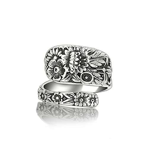 Cawsug Elegance Daisy Spoon Ring For Women Open Adjustable Vintage Silver Floral Thumb Jewelry Statement Fashion Gift (Vintage Silver, Adjustable) #TOP4