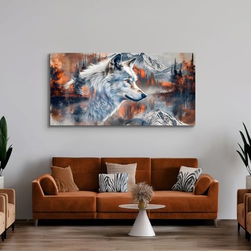 SERIMINO Large Canvas Wall Art for Living Room, Animal Silver Wolf Office Decor Art Prints, Abstract Winter Landscape Pictures Wall Decor Aesthetic, Nature Modern Home Decor Paintings 30"X60"