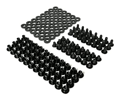 Black Chicago Screws, 144 Assorted Pieces Of 1/4 & 3/8 Inch - For Diy Kydex And Leather Gun Holsters/Clips And Knife Sheaths, Includes Phillips Truss Heads + Open Slotted Fasteners + Rubber Washers #TOP6